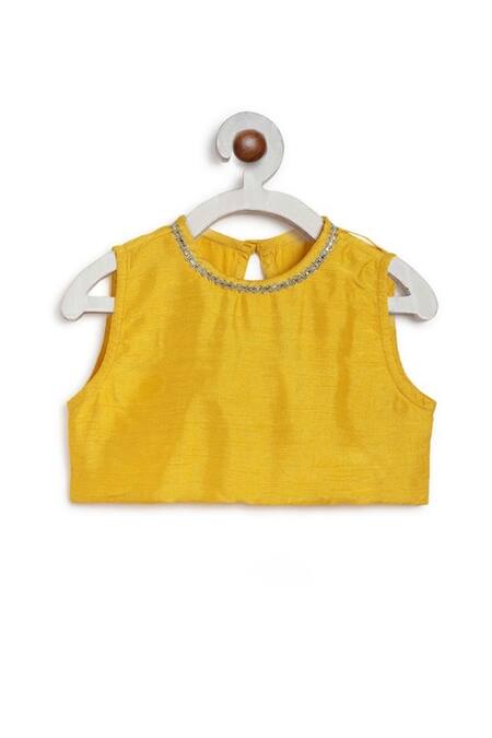 Shop_Tiber Taber_Yellow Viscose Lace, Brooches Embellished Pink Pre-stitched Saree Set _Online_at_Aza_Fashions