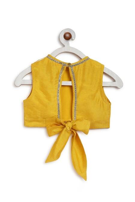 Tiber Taber_Yellow Viscose Lace, Brooches Embellished Pink Pre-stitched Saree Set _at_Aza_Fashions