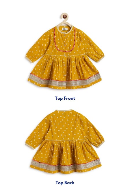 Buy_Tiber Taber_Yellow Cotton Lace, Embroidery Bandhani Twirl Anarkali And Salwar Set _Online_at_Aza_Fashions