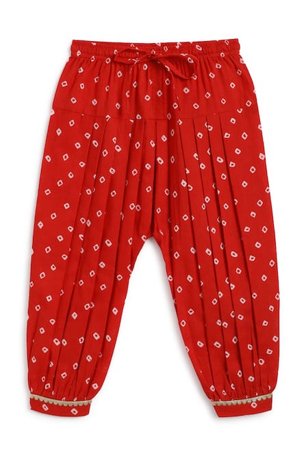 Buy_Tiber Taber_Yellow Cotton Lace, Embroidery Bandhani Twirl Anarkali And Salwar Set 