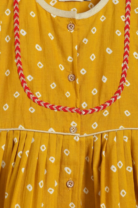 Shop_Tiber Taber_Yellow Cotton Lace, Embroidery Bandhani Twirl Anarkali And Salwar Set 