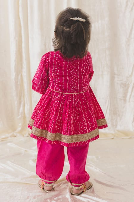 Shop Tiber Taber Pink Cotton Lace, Embroidery Bandhani Twirl Anarkali And Salwar Set at Aza Fashions Shop_Tiber Taber_Pink Cotton Lace, Embroidery Bandhani Twirl Anarkali And Salwar Set _at_Aza_Fashions