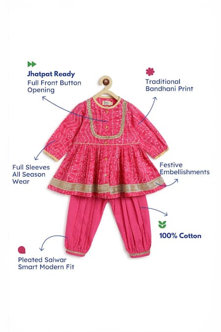 Tiber Taber Pink Cotton Lace, Embroidery Bandhani Twirl Anarkali And Salwar Set Online at Aza Fashions Tiber Taber_Pink Cotton Lace, Embroidery Bandhani Twirl Anarkali And Salwar Set _Online_at_Aza_Fashions