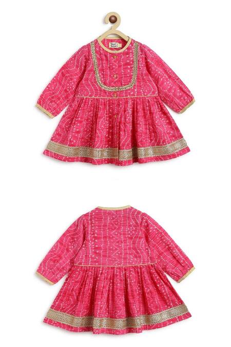 Tiber Taber Pink Cotton Lace, Embroidery Bandhani Twirl Anarkali And Salwar Set at Aza Fashions Tiber Taber_Pink Cotton Lace, Embroidery Bandhani Twirl Anarkali And Salwar Set _at_Aza_Fashions