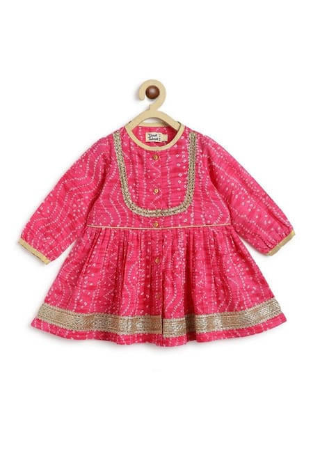 Buy Tiber Taber Pink Cotton Lace, Embroidery Bandhani Twirl Anarkali And Salwar Set Buy_Tiber Taber_Pink Cotton Lace, Embroidery Bandhani Twirl Anarkali And Salwar Set