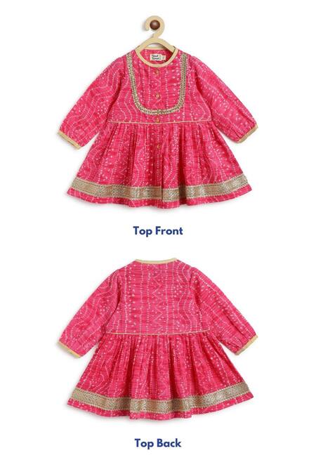 Shop Tiber Taber Pink Cotton Lace, Embroidery Bandhani Twirl Anarkali And Salwar Set Shop_Tiber Taber_Pink Cotton Lace, Embroidery Bandhani Twirl Anarkali And Salwar Set