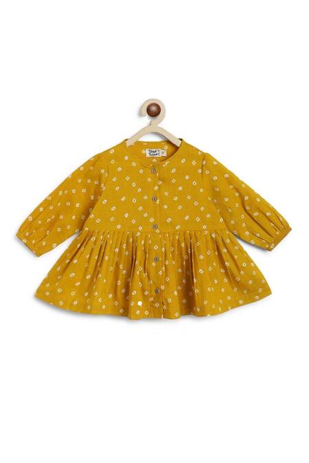 Tiber Taber Yellow Cotton Bandhani Polka Top And Culotte Set at Aza Fashions Tiber Taber_Yellow Cotton Bandhani Polka Top And Culotte Set _at_Aza_Fashions