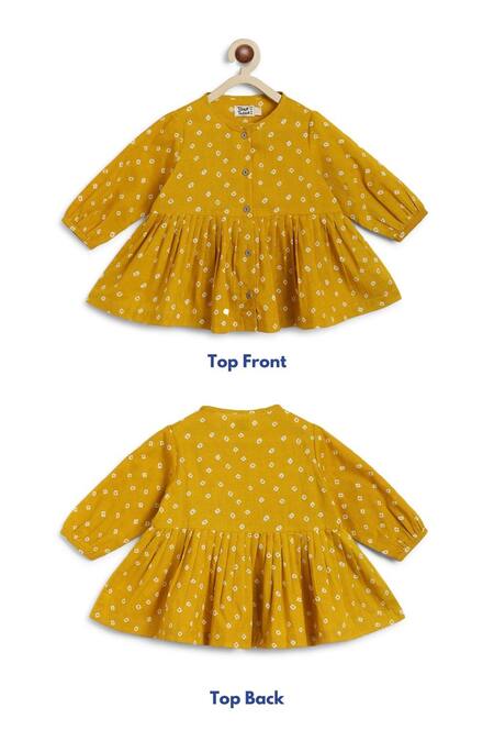 Buy Tiber Taber Yellow Cotton Bandhani Polka Top And Culotte Set Buy_Tiber Taber_Yellow Cotton Bandhani Polka Top And Culotte Set