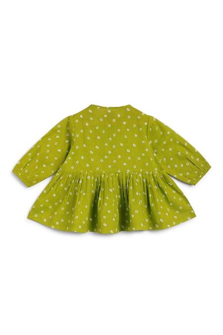 Buy Tiber Taber Green Cotton Bandhani Polka Top With Culotte Online at Aza Fashions Buy_Tiber Taber_Green Cotton Bandhani Polka Top With Culotte _Online_at_Aza_Fashions