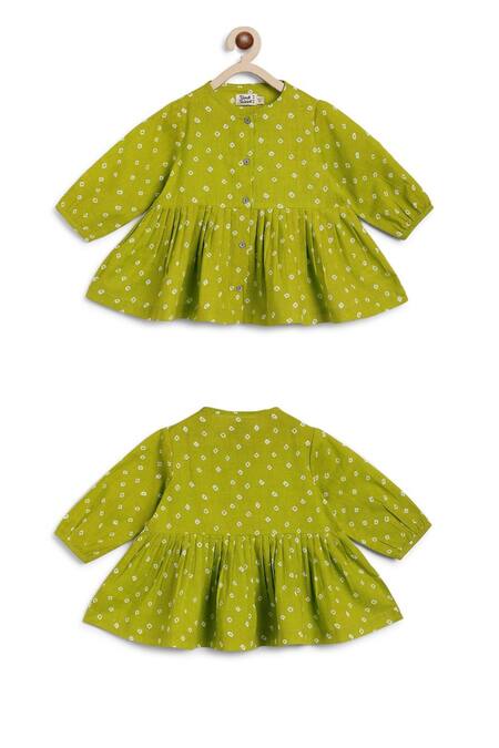 Shop Tiber Taber Green Cotton Bandhani Polka Top With Culotte Online at Aza Fashions Shop_Tiber Taber_Green Cotton Bandhani Polka Top With Culotte _Online_at_Aza_Fashions