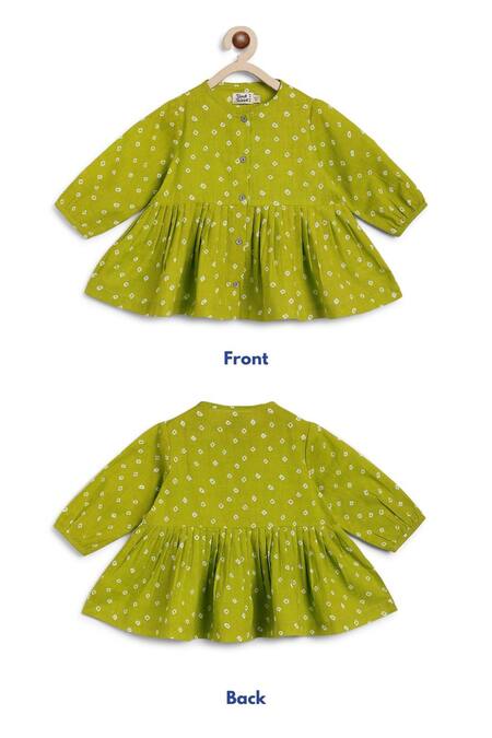 Buy Tiber Taber Green Cotton Bandhani Polka Top With Culotte Buy_Tiber Taber_Green Cotton Bandhani Polka Top With Culotte