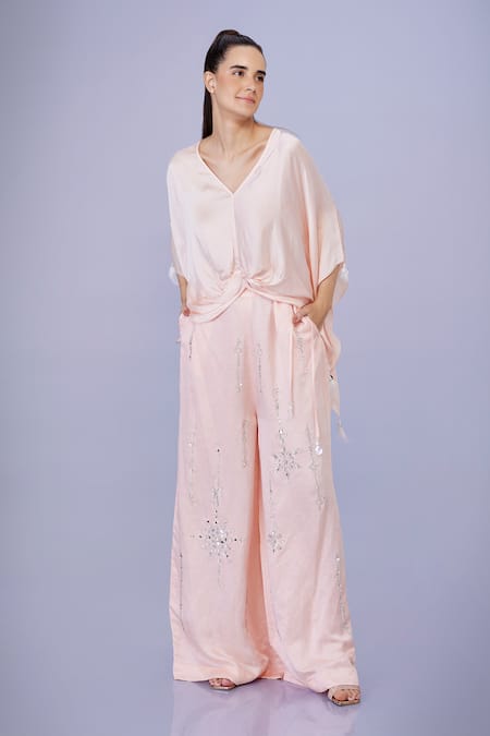 DILNAZ Solid Front Ruched Draped Kaftan 