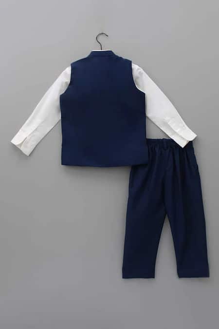 Little Brats_White , Satin Beads, Embroidery Cheetah Threadwork Waistcoat Set _at_Aza_Fashions