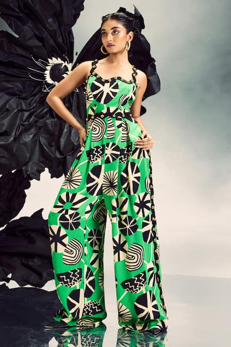 Maison Blu Abstract Geometric Print Jumpsuit With Belt 