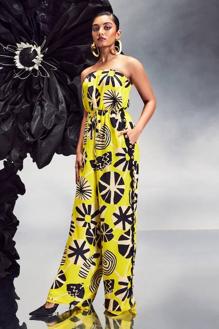 Maison Blu Yellow Crepe Studs Bandeau Neck Rick Rack Studded Tube Jumpsuit Online at Aza Fashions Maison Blu_Yellow Crepe Studs Bandeau Neck Rick Rack Studded Tube Jumpsuit _Online_at_Aza_Fashions