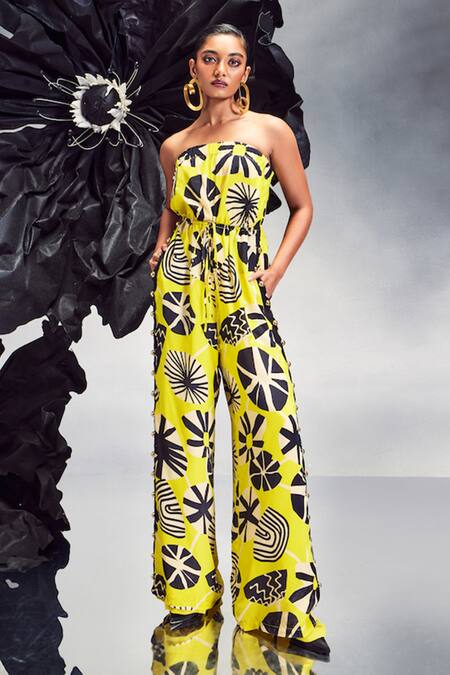 Buy Maison Blu Yellow Crepe Studs Bandeau Neck Rick Rack Studded Tube Jumpsuit Online at Aza Fashions Buy_Maison Blu_Yellow Crepe Studs Bandeau Neck Rick Rack Studded Tube Jumpsuit _Online_at_Aza_Fashions