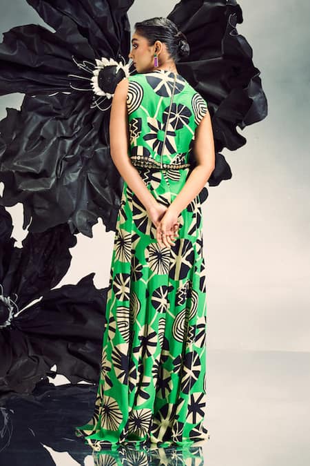 Maison Blu Studded Loop Hole Crop Top With Sharara 