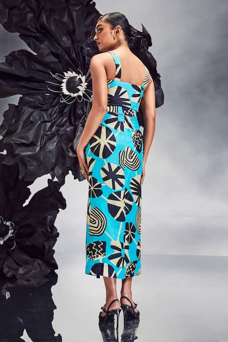 Maison Blu Abstract Print Crop Top With Straight Skirt 