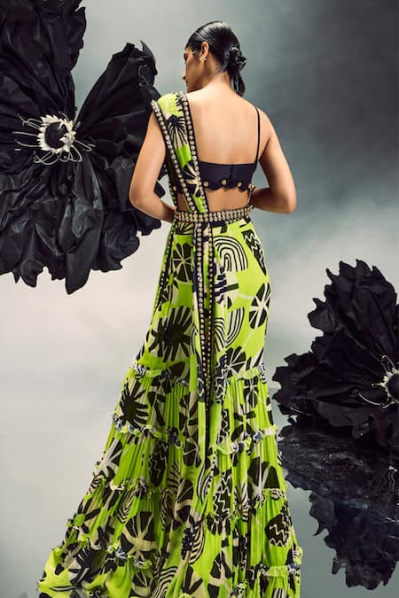 Maison Blu Abstract Print Pre-Draped Saree Set 