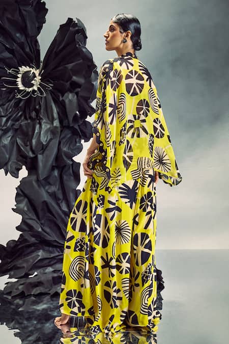 Maison Blu Abstract Print Short Cape With Sharara Set 