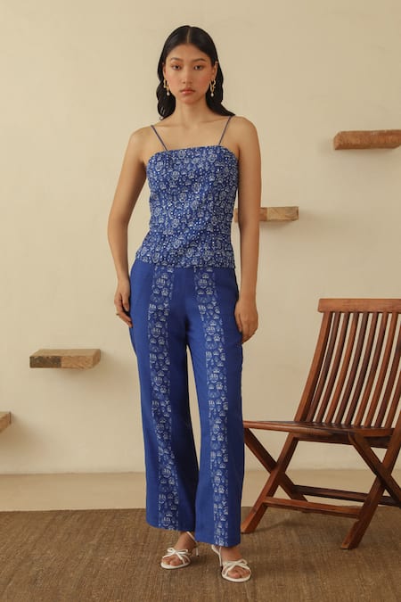 Muvazo Mayur Chitra Panel Tank Top Pant Set 