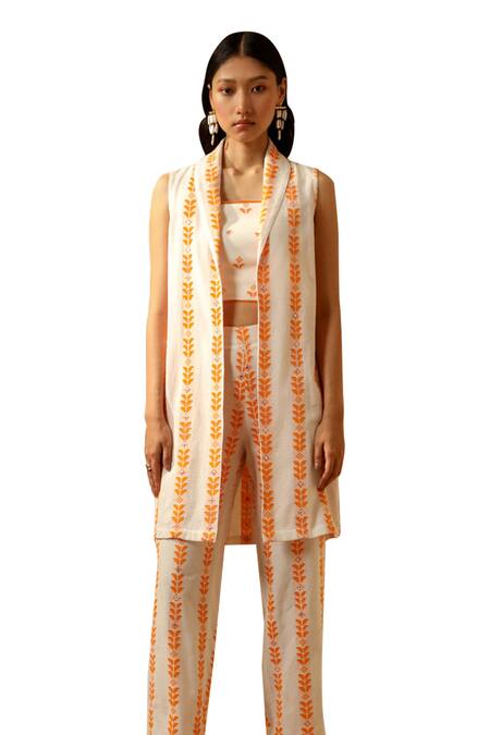 Shop Muvazo Orange Cotton Mirrors Amber Sheesha Luxe Pant Online at Aza Fashions Shop_Muvazo_Orange Cotton Mirrors Amber Sheesha Luxe Pant _Online_at_Aza_Fashions