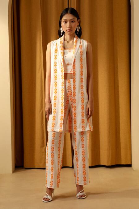 Muvazo Orange Cotton Mirrors Amber Sheesha Luxe Pant at Aza Fashions Muvazo_Orange Cotton Mirrors Amber Sheesha Luxe Pant _at_Aza_Fashions