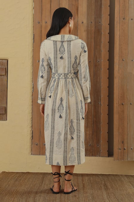 Muvazo Boteh Print A-Line Dress 