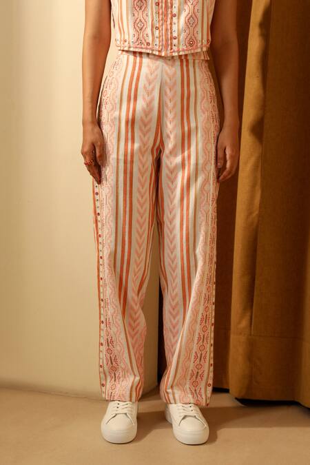 Buy Muvazo Orange Cotton, Jacquard Mirrors, Embroidery Kutch Karigari Waistcoat With Pant Online at Aza Fashions Buy_Muvazo_Orange Cotton, Jacquard Mirrors, Embroidery Kutch Karigari Waistcoat With Pant _Online_at_Aza_Fashions