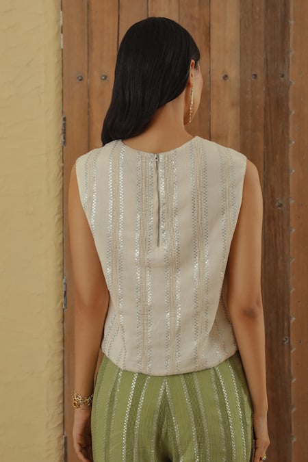 Muvazo Lurex Weave Hand Embroidered Top With Pant 