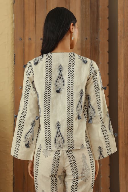 Muvazo Boteh Print Jacket Pant Set 