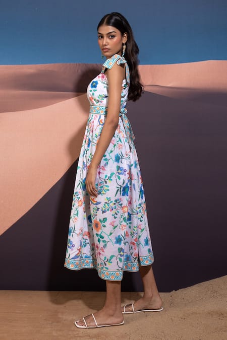 Shop Pop Sugar Multi Color Cotton Sweetheart Neck Ethereal Blossom Tie-up Shoulder Dress at Aza Fashions Shop_Pop Sugar_Multi Color Cotton Sweetheart Neck Ethereal Blossom Tie-up Shoulder Dress _at_Aza_Fashions