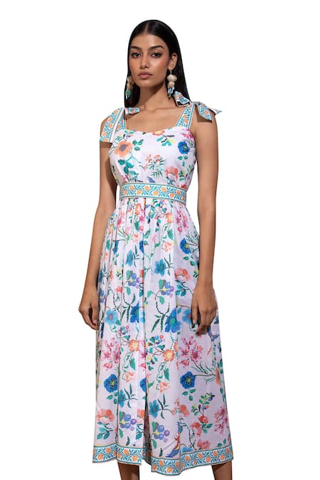 Pop Sugar Multi Color Cotton Sweetheart Neck Ethereal Blossom Tie-up Shoulder Dress Online at Aza Fashions Pop Sugar_Multi Color Cotton Sweetheart Neck Ethereal Blossom Tie-up Shoulder Dress _Online_at_Aza_Fashions