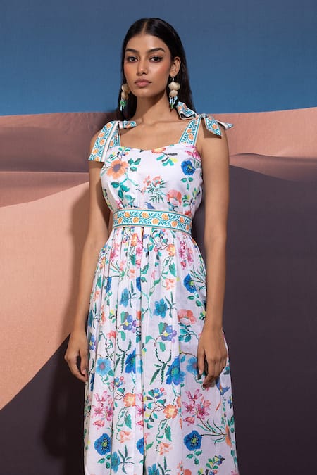 Buy Pop Sugar Multi Color Cotton Sweetheart Neck Ethereal Blossom Tie-up Shoulder Dress Online at Aza Fashions Buy_Pop Sugar_Multi Color Cotton Sweetheart Neck Ethereal Blossom Tie-up Shoulder Dress _Online_at_Aza_Fashions