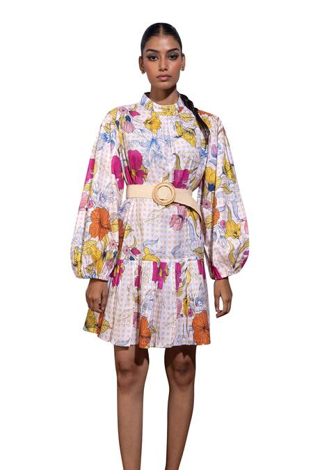 Pop Sugar Multi Color Cotton Buckles High Neck Regal Bloom Plaid Print Dress Online at Aza Fashions Pop Sugar_Multi Color Cotton Buckles High Neck Regal Bloom Plaid Print Dress _Online_at_Aza_Fashions