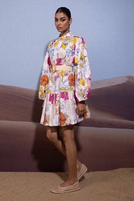 Buy Pop Sugar Multi Color Cotton Buckles High Neck Regal Bloom Plaid Print Dress Online at Aza Fashions Buy_Pop Sugar_Multi Color Cotton Buckles High Neck Regal Bloom Plaid Print Dress _Online_at_Aza_Fashions