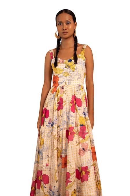 Pop Sugar_Multi Color 100% Cotton Printed Bloom Sweetheart Regal Plaid Dress _Online_at_Aza_Fashions