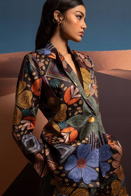 Shop_Pop Sugar_Multi Color Satin Embroidery Opulent Garden Jacket And Shorts Set _Online_at_Aza_Fashions