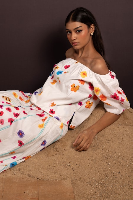 Pop Sugar Multi Color Cotton Embroidery Off-shoulder Elysian Bloom Crop Top And Skirt Online at Aza Fashions Pop Sugar_Multi Color Cotton Embroidery Off-shoulder Elysian Bloom Crop Top And Skirt _Online_at_Aza_Fashions