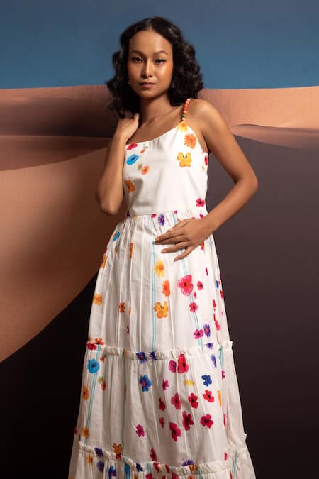 Shop Pop Sugar Multi Color Cotton Round Neck Elysian Bloom Bubble String Maxi Dress at Aza Fashions Shop_Pop Sugar_Multi Color Cotton Round Neck Elysian Bloom Bubble String Maxi Dress _at_Aza_Fashions