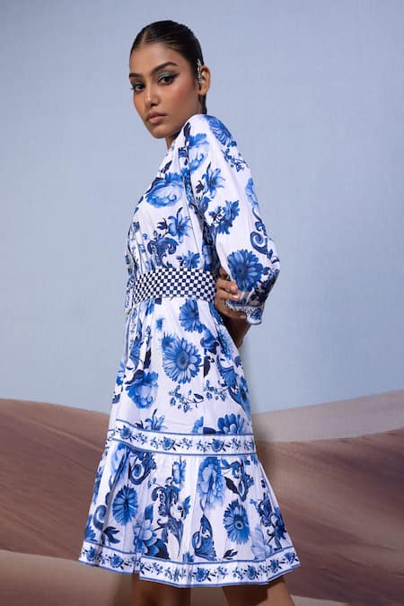 Shop Pop Sugar White Cotton Collared Enchanted Azure Blossom Short Dress at Aza Fashions Shop_Pop Sugar_White Cotton Collared Enchanted Azure Blossom Short Dress _at_Aza_Fashions