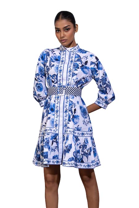Pop Sugar White Cotton Collared Enchanted Azure Blossom Short Dress Online at Aza Fashions Pop Sugar_White Cotton Collared Enchanted Azure Blossom Short Dress _Online_at_Aza_Fashions