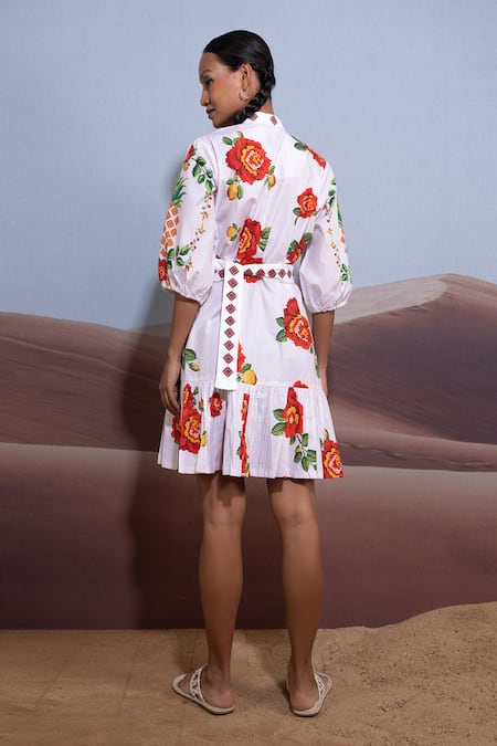 Shop_Pop Sugar_White Cotton Embroidery Collared Rose Petal Paradise Dress _at_Aza_Fashions