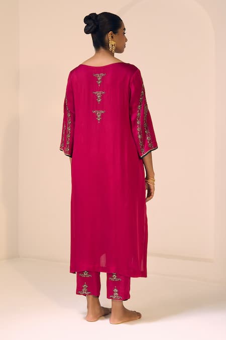 Shop Sarang Kaur Pink Satin, Georgette, Silk Sequins, Beads, Embroidery Anya Kurta With Pant at Aza Fashions Shop_Sarang Kaur_Pink Satin, Georgette, Silk Sequins, Beads, Embroidery Anya Kurta With Pant _at_Aza_Fashions