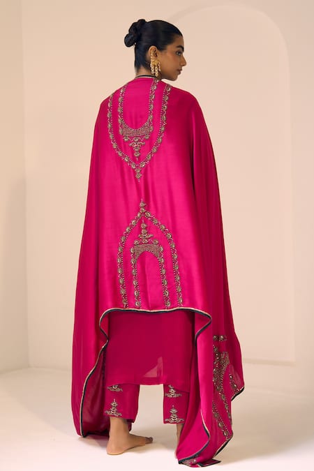 Shop Sarang Kaur Pink Satin, Georgette Sequins, Beads Anya Embroidered Dupatta at Aza Fashions Shop_Sarang Kaur_Pink Satin, Georgette Sequins, Beads Anya Embroidered Dupatta _at_Aza_Fashions