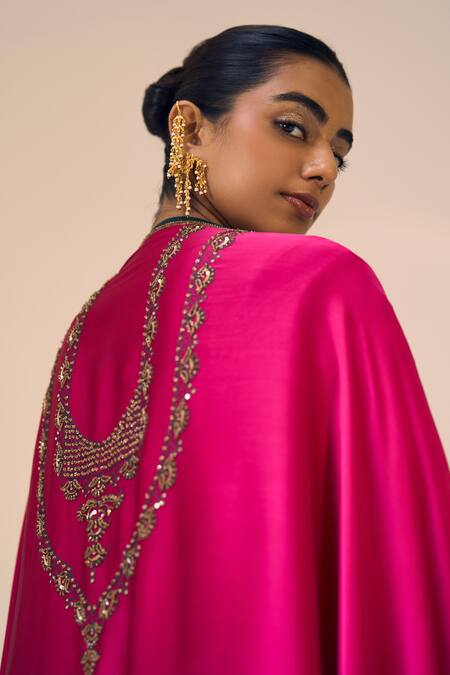 Sarang Kaur Pink Satin, Georgette Sequins, Beads Anya Embroidered Dupatta Online at Aza Fashions Sarang Kaur_Pink Satin, Georgette Sequins, Beads Anya Embroidered Dupatta _Online_at_Aza_Fashions