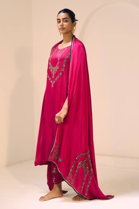 Buy Sarang Kaur Pink Satin, Georgette Sequins, Beads Anya Embroidered Dupatta Online at Aza Fashions Buy_Sarang Kaur_Pink Satin, Georgette Sequins, Beads Anya Embroidered Dupatta _Online_at_Aza_Fashions