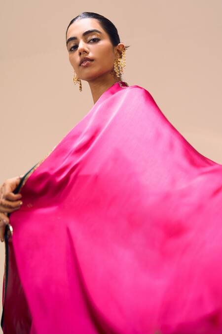Sarang Kaur Pink Satin, Georgette Sequins, Beads Anya Embroidered Dupatta at Aza Fashions Sarang Kaur_Pink Satin, Georgette Sequins, Beads Anya Embroidered Dupatta _at_Aza_Fashions