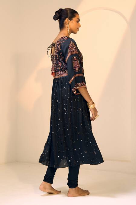 Shop Sarang Kaur Black Satin, Georgette, Lycra Sequins, Beads Lavanya Embroidered Kurta With Pant at Aza Fashions Shop_Sarang Kaur_Black Satin, Georgette, Lycra Sequins, Beads Lavanya Embroidered Kurta With Pant _at_Aza_Fashions