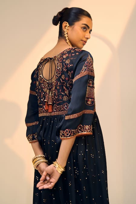 Sarang Kaur Black Satin, Georgette, Lycra Sequins, Beads Lavanya Embroidered Kurta With Pant Online at Aza Fashions Sarang Kaur_Black Satin, Georgette, Lycra Sequins, Beads Lavanya Embroidered Kurta With Pant _Online_at_Aza_Fashions